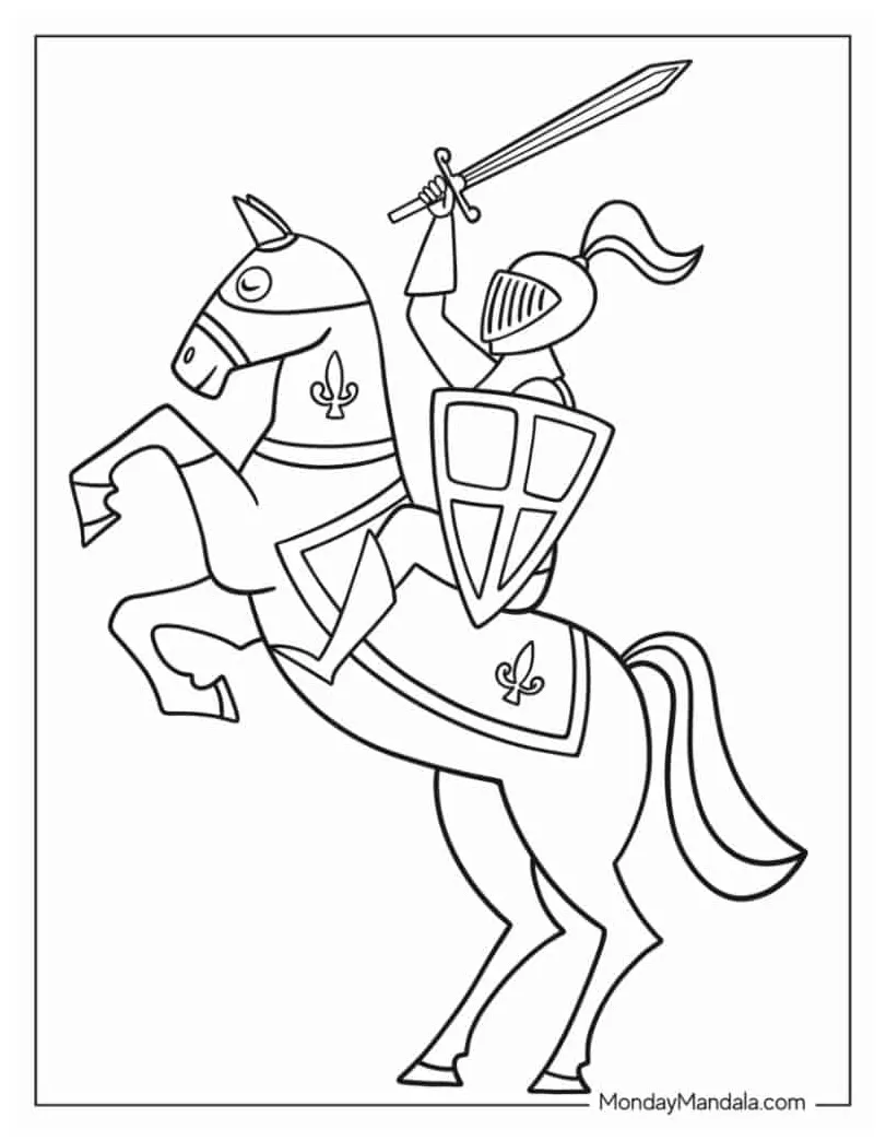 Knight and horse coloring page download free printable
