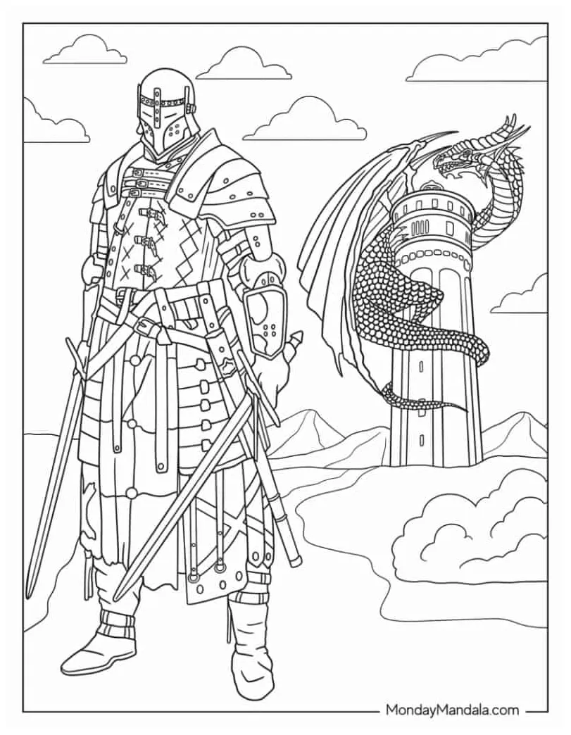 Coloring page knight free printable knight armor coloring page