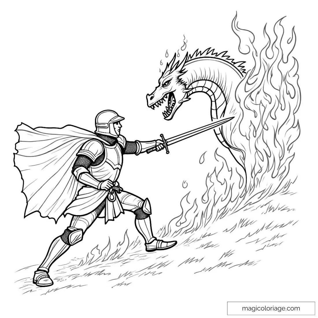 Knight fighting a dragon coloring pages [2025]