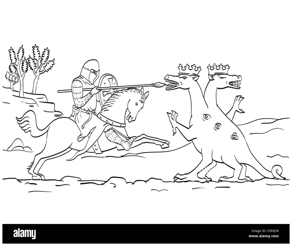 Knight fighting a dragon coloring pages [2025]