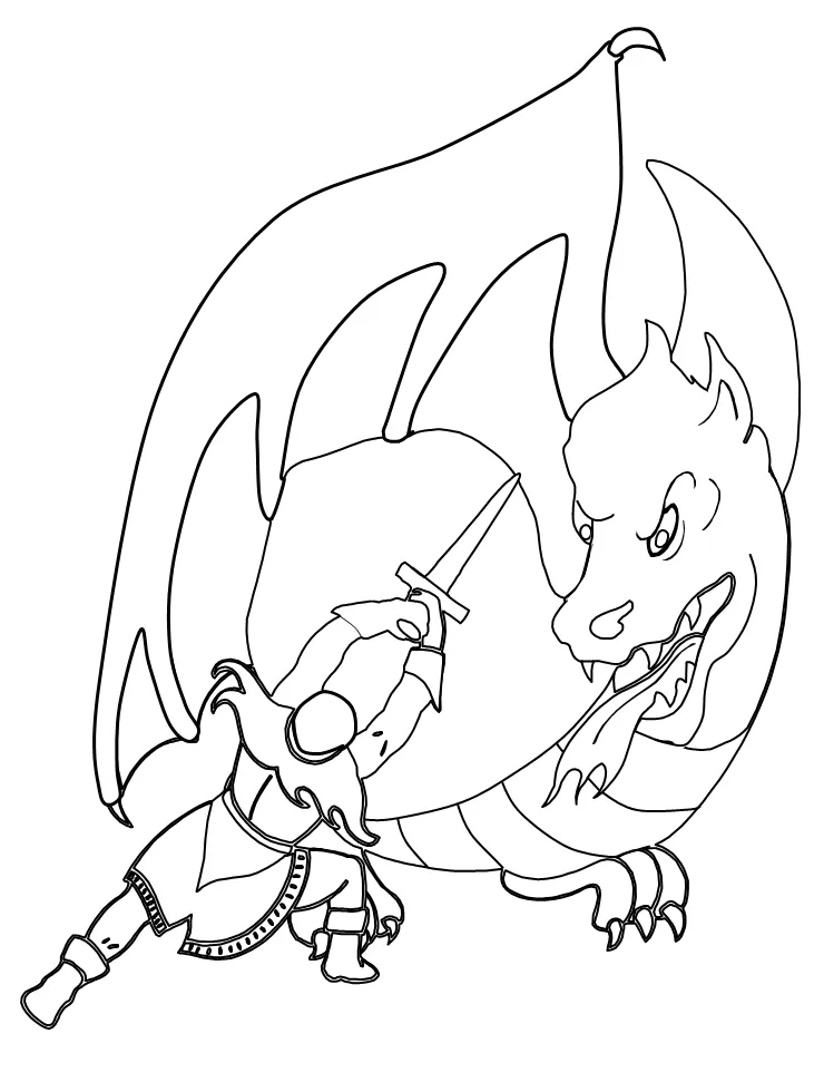 Dragon and knight fight coloring page & coloring book printable coloring page