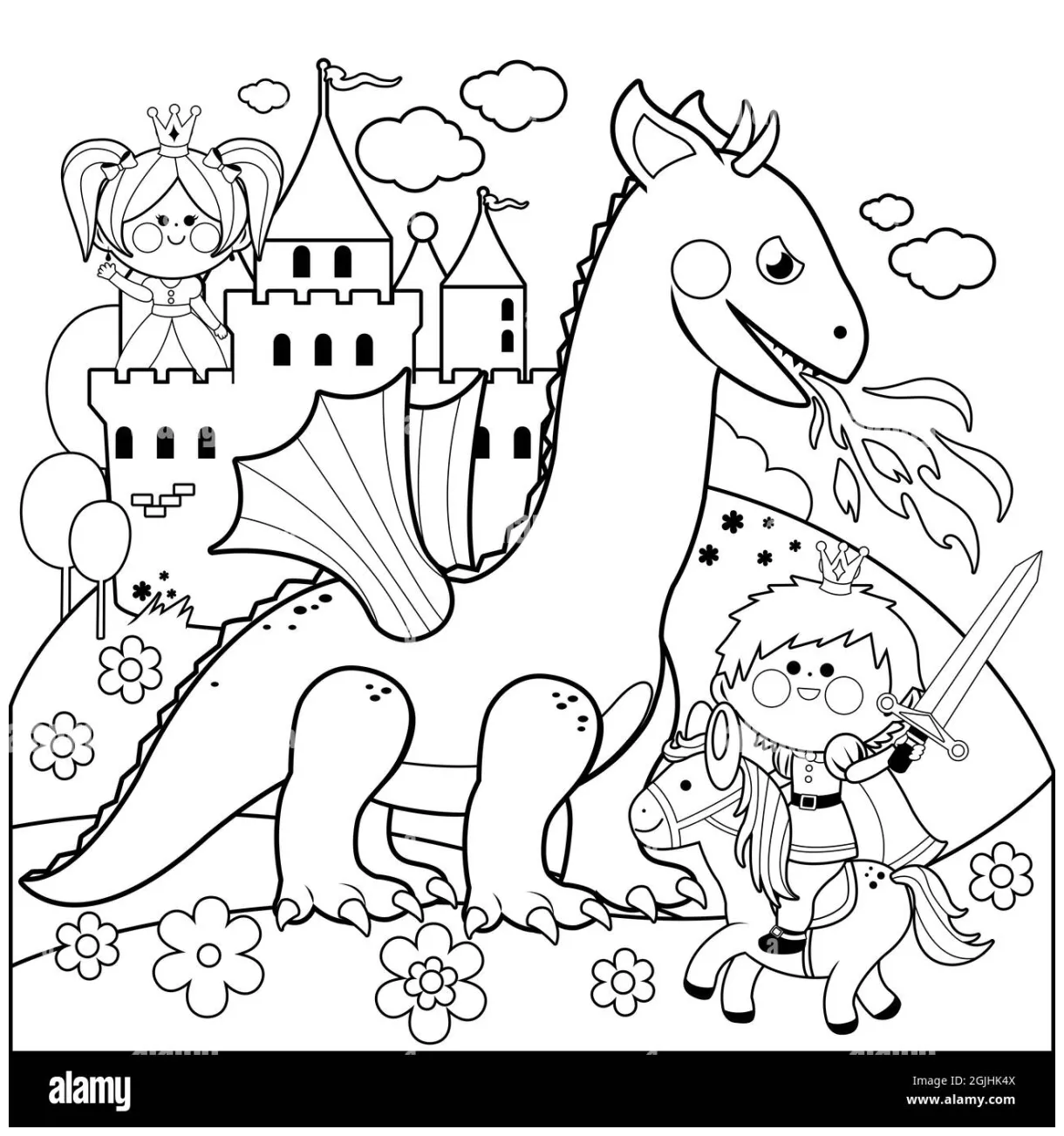 Knight fighting a dragon coloring pages [2025]
