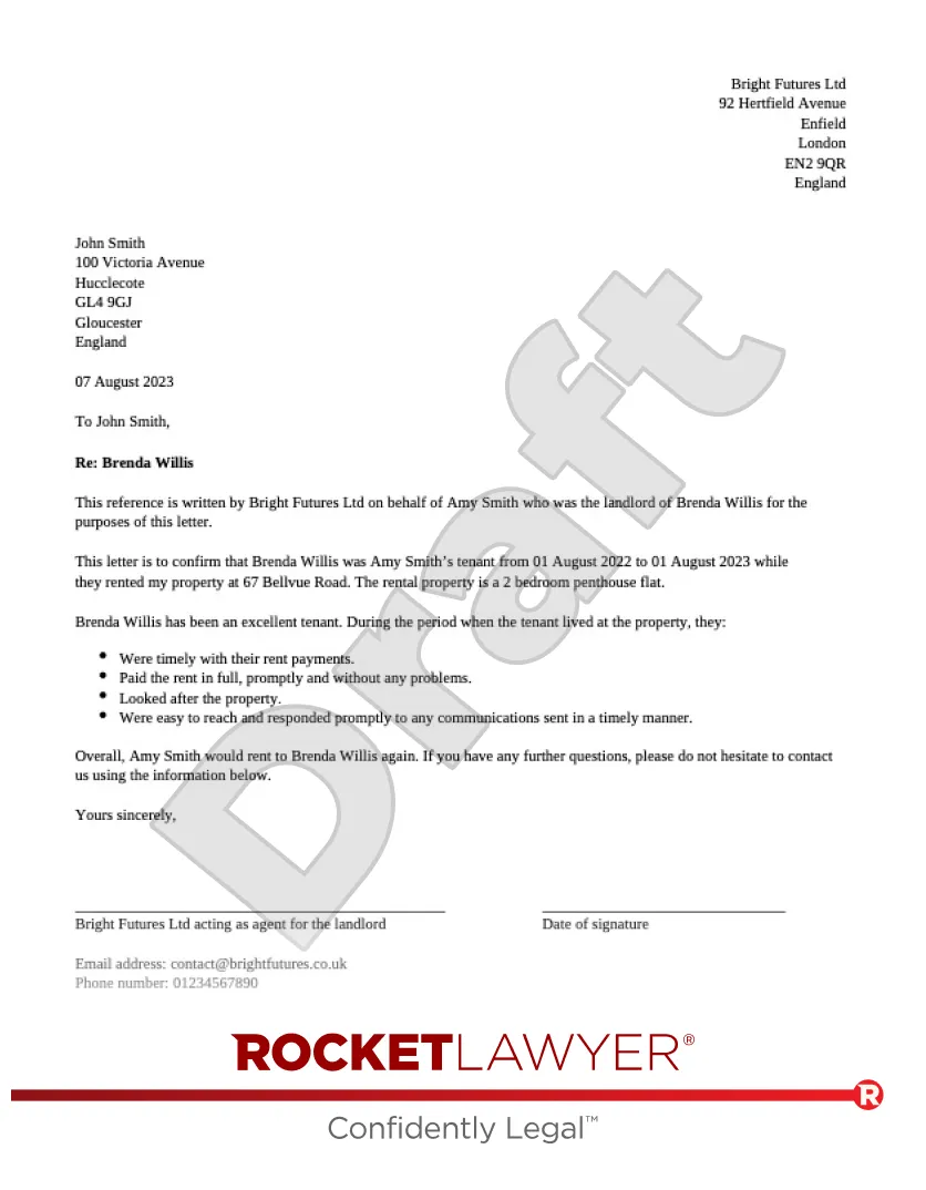 Landlord letter of reference template fanny printable