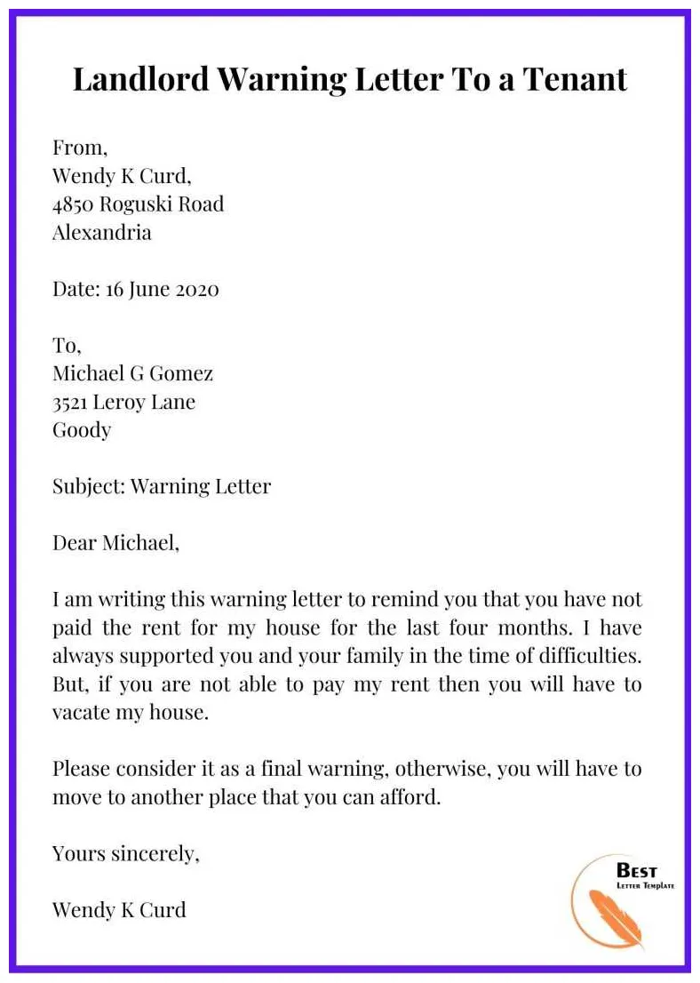 Warning letter template -format, sample & example in pdf & word