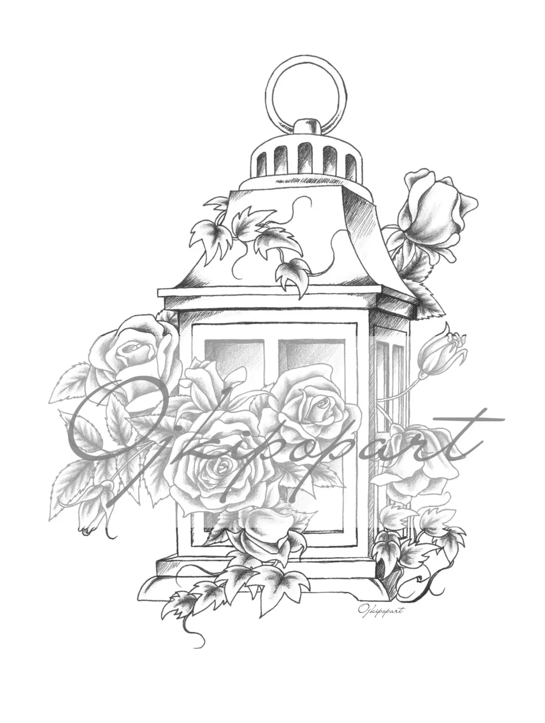 Lantern. printable coloring page for adults. 2 pdf files dark and