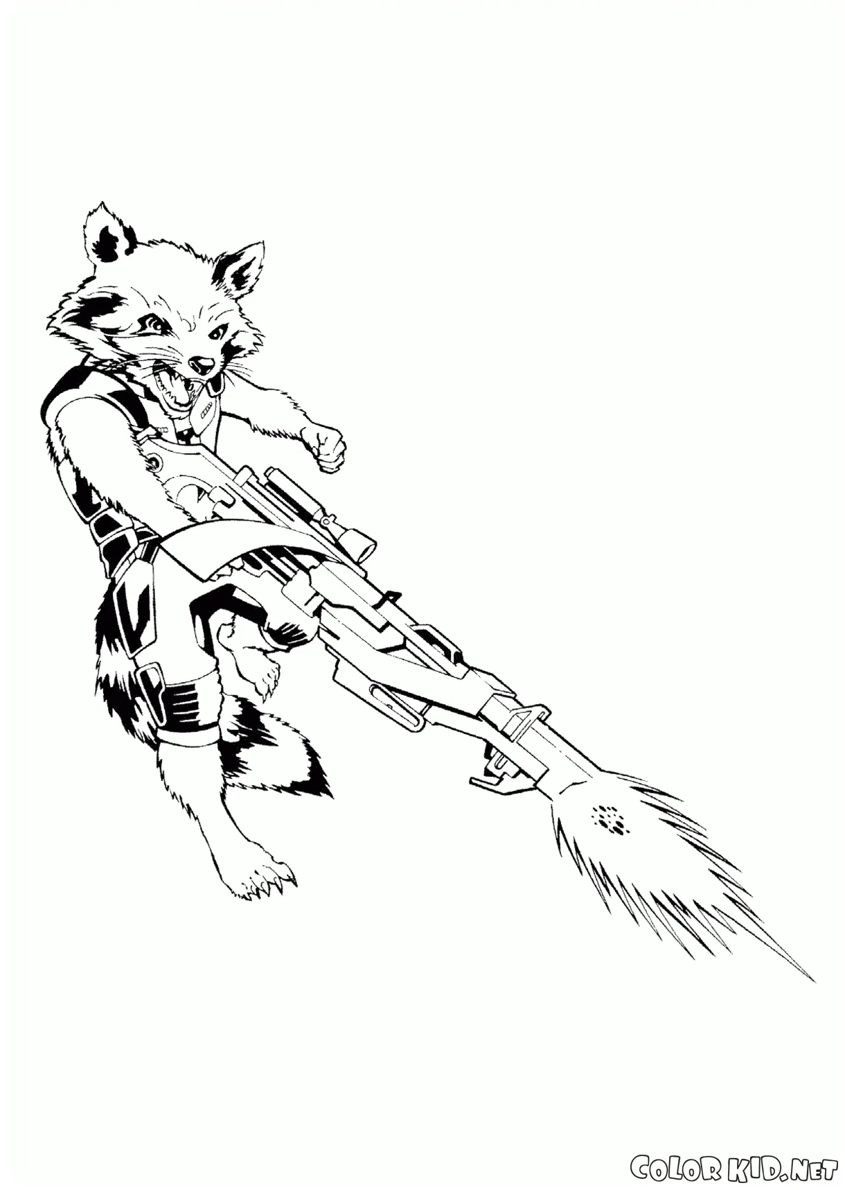 Coloring page the missile with a laser gun