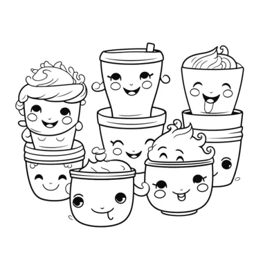 Cute cartoon latte design coloring page vector, basic simple cute