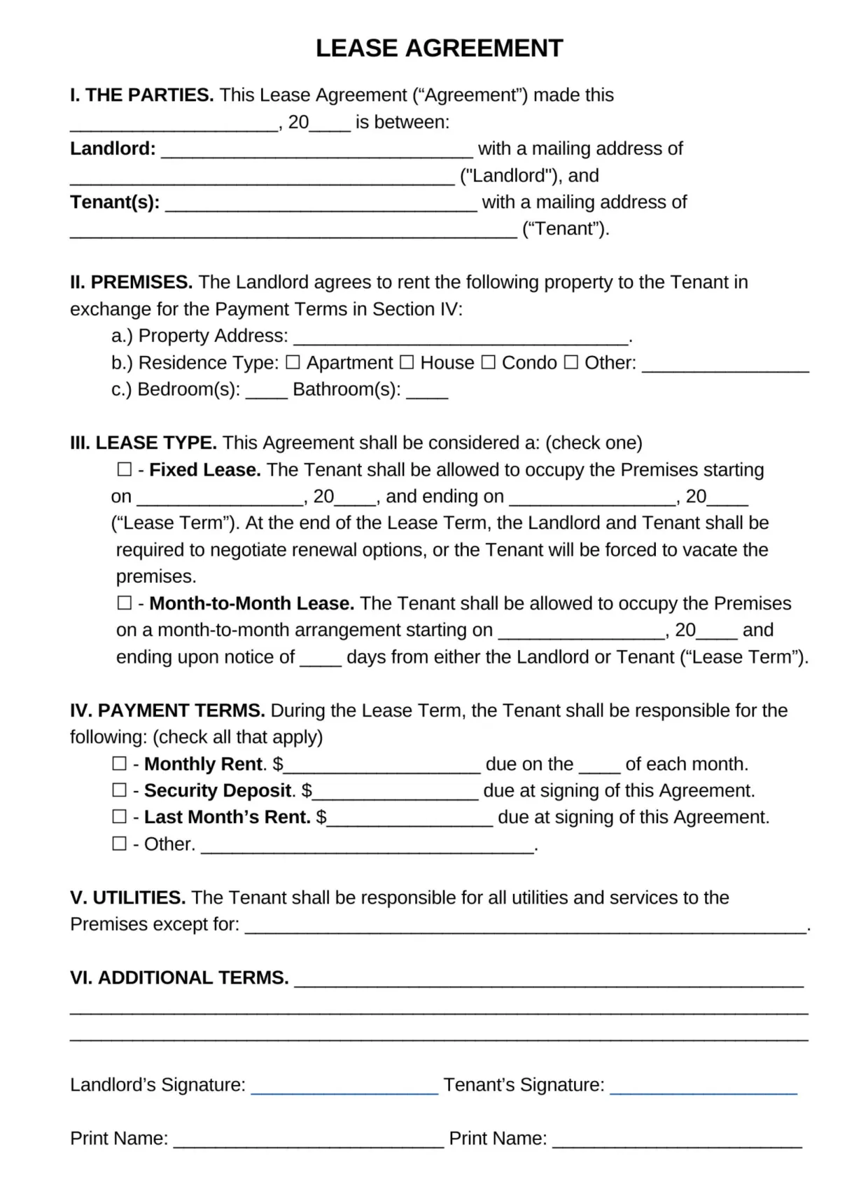 Editable rental agreement template printable lease contract digital