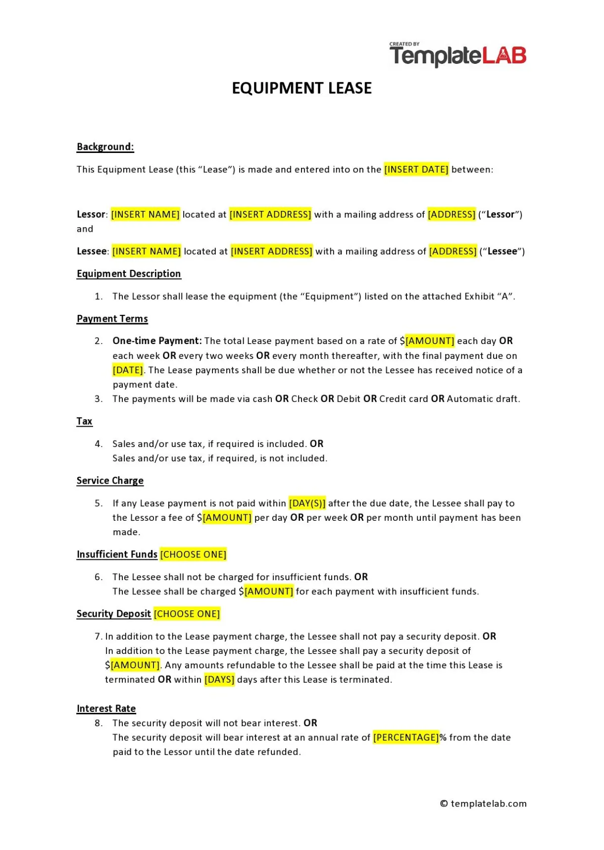 Sample lease agreement for equipment at cathy remington blog