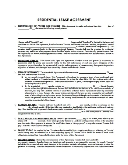 Sample lease agreement template