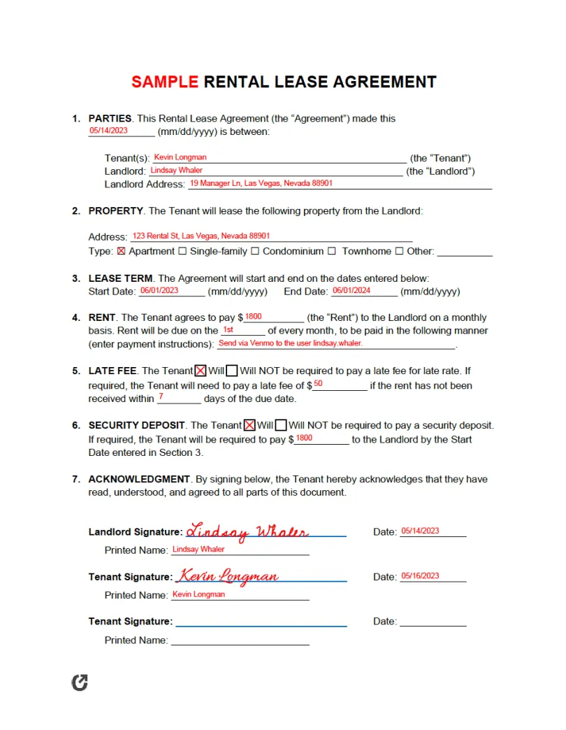 Free simple 1 page rental lease agreement pdf word rtf