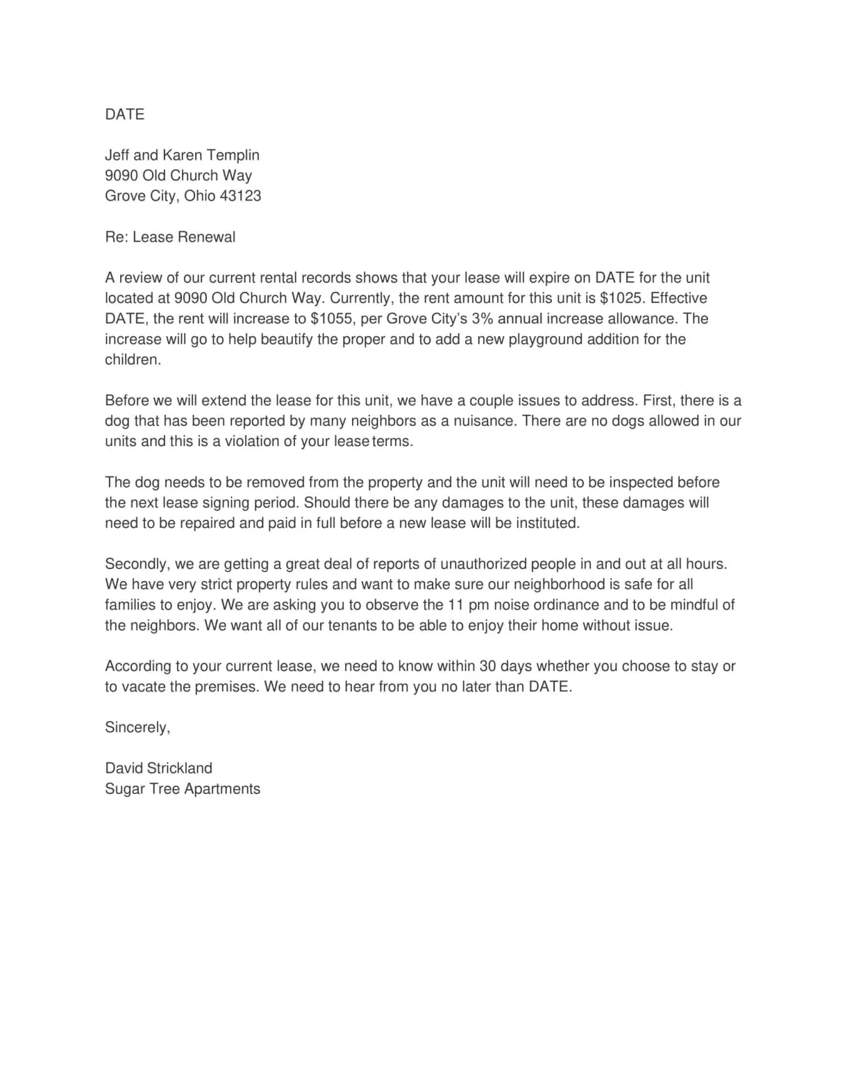 Free Printable Lease Renewal Letter Templates [Word, PDF] Sample Landlord