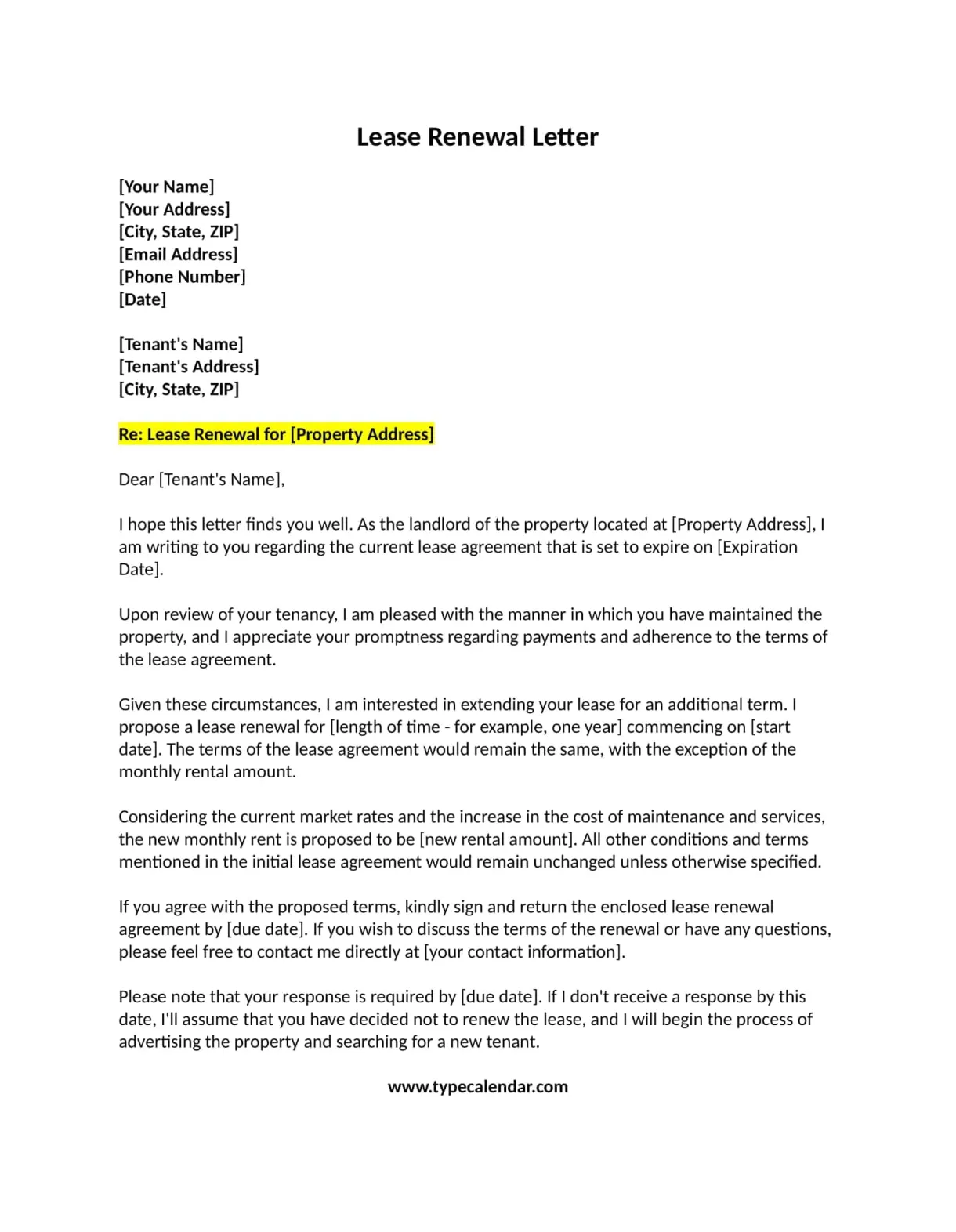 Free Printable Lease Renewal Letter Templates [Word, PDF] Sample Landlord