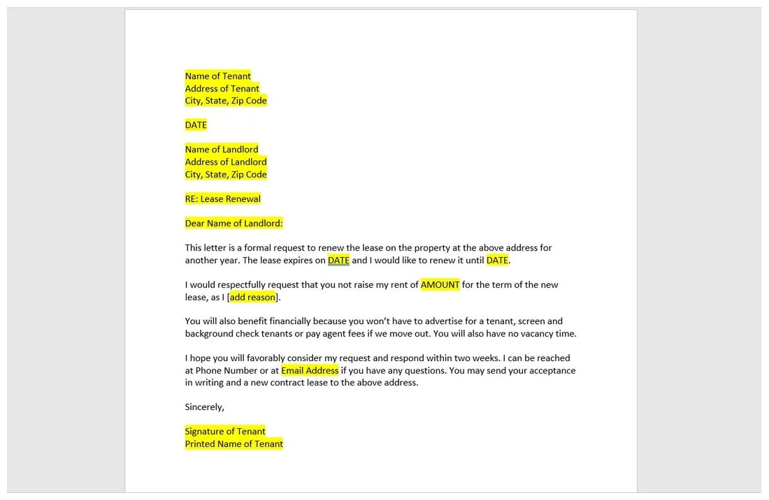 Lease Renewal Letter Template, Lease Renewal Letter, Lease Renewal