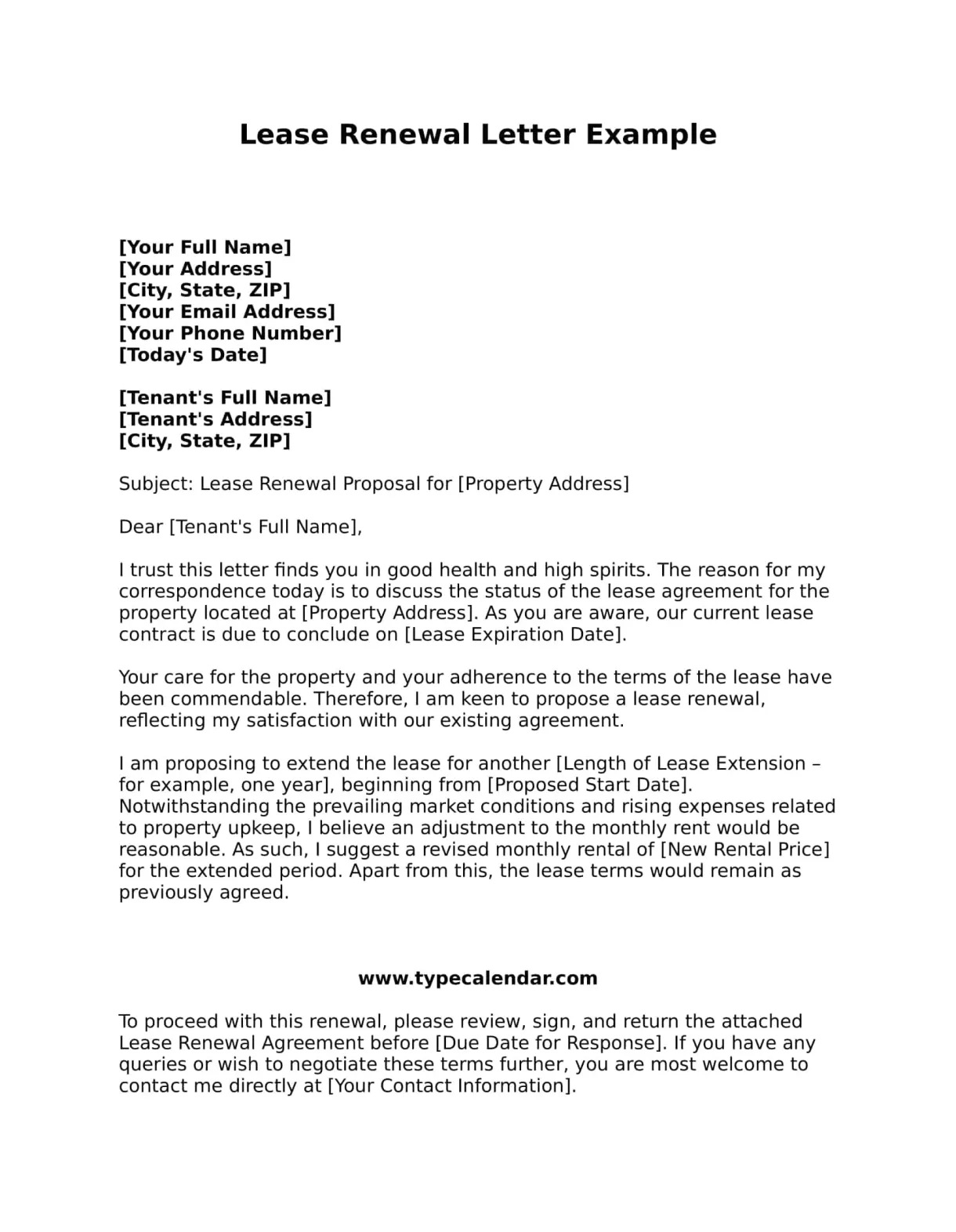 Free Printable Lease Renewal Letter Templates [Word, PDF] Sample Landlord