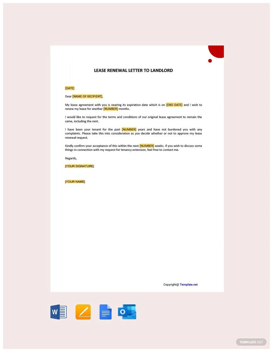 Commercial Lease Renewal Letter in Google Docs, Word, Pages, Outlook