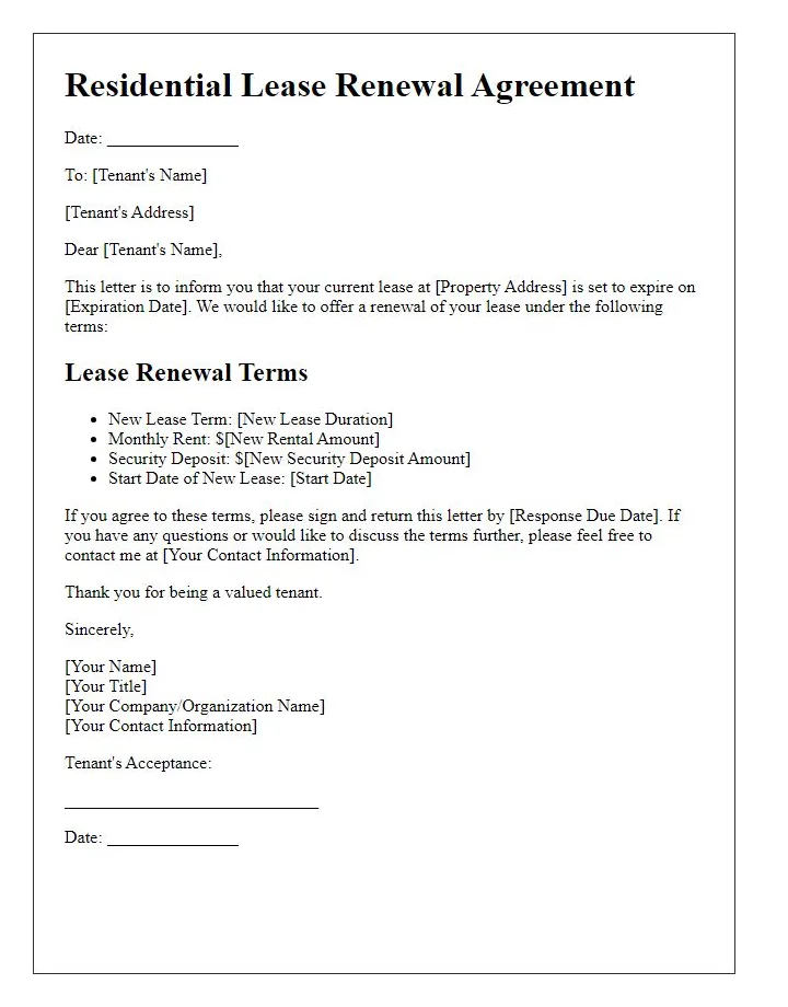 Letter Template For Residential Lease Renewal - Free Samples in PDF