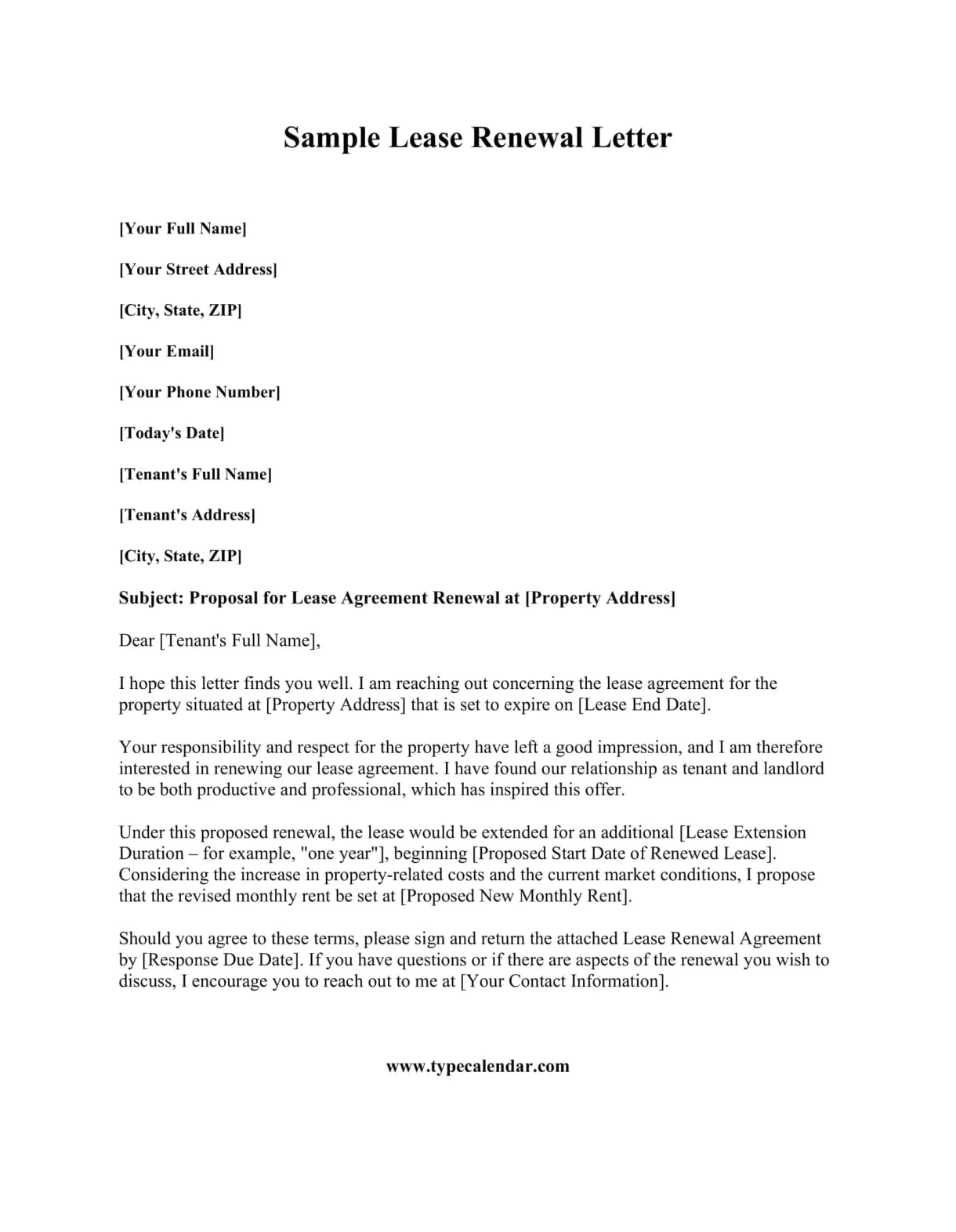 Free Printable Lease Renewal Letter Templates [Word, PDF] Sample Landlord