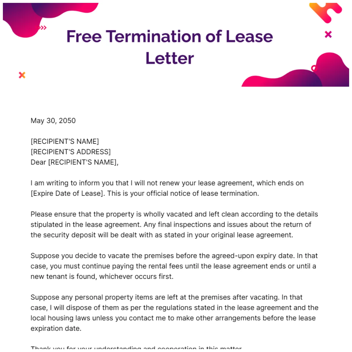 Termination of lease letter template edit online & download example printable coloring page