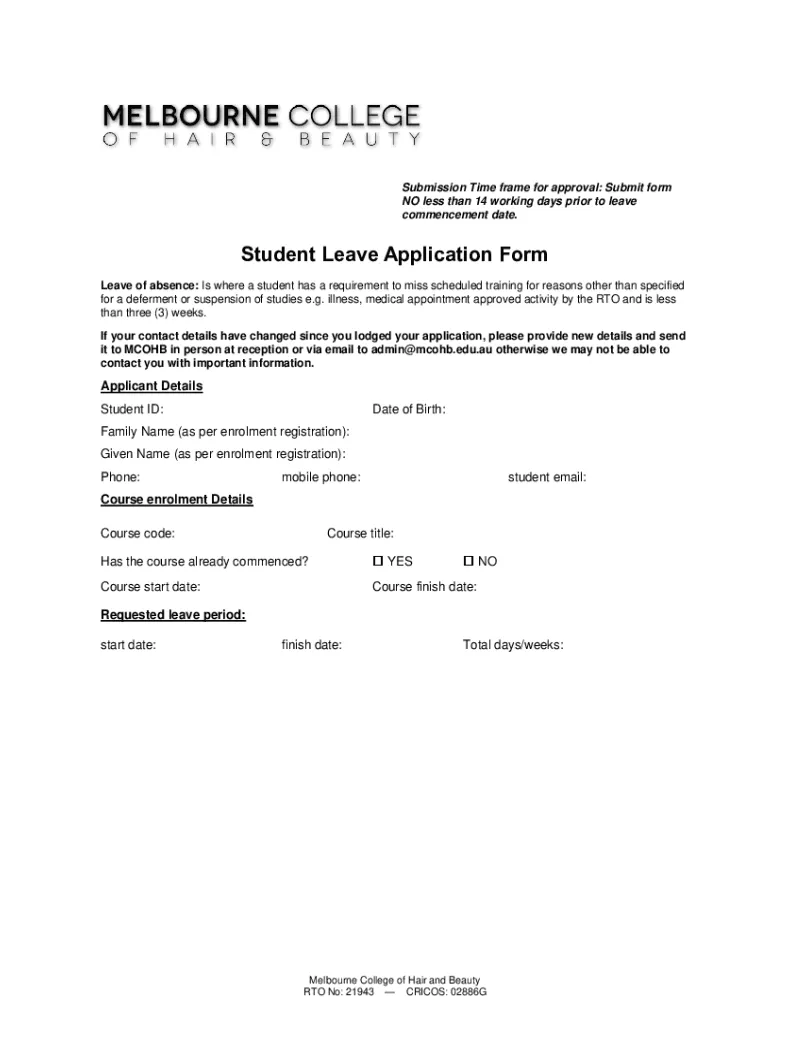 Fillable Online Student Leave Application Form Fax Email Print - pdfFiller
