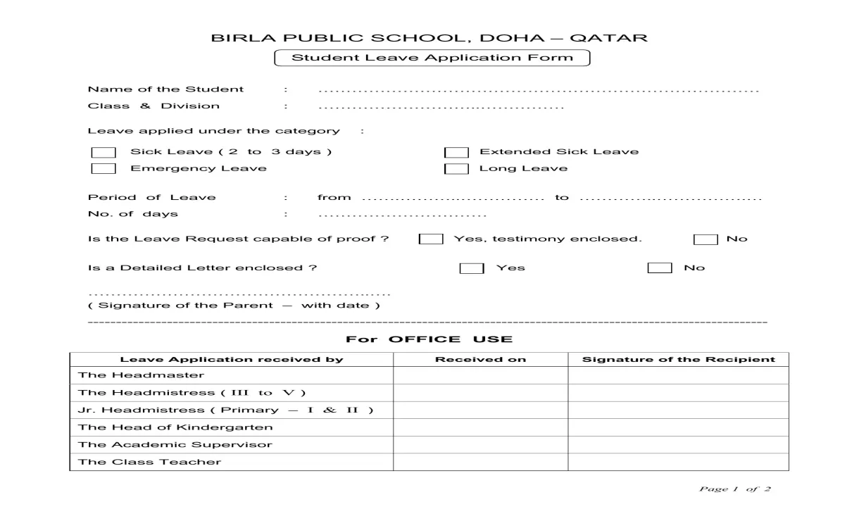 Student Leave Application Form ≡ Fill Out Printable PDF Forms Online