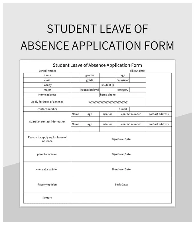 Student Leave Of Absence Application Form Excel Template And Google