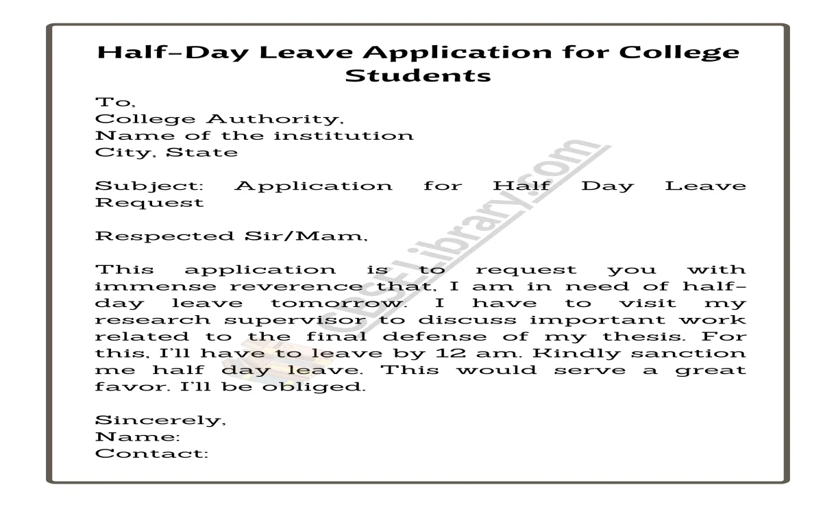 Half-Day Leave Application for Office | Format, Template, Samples and