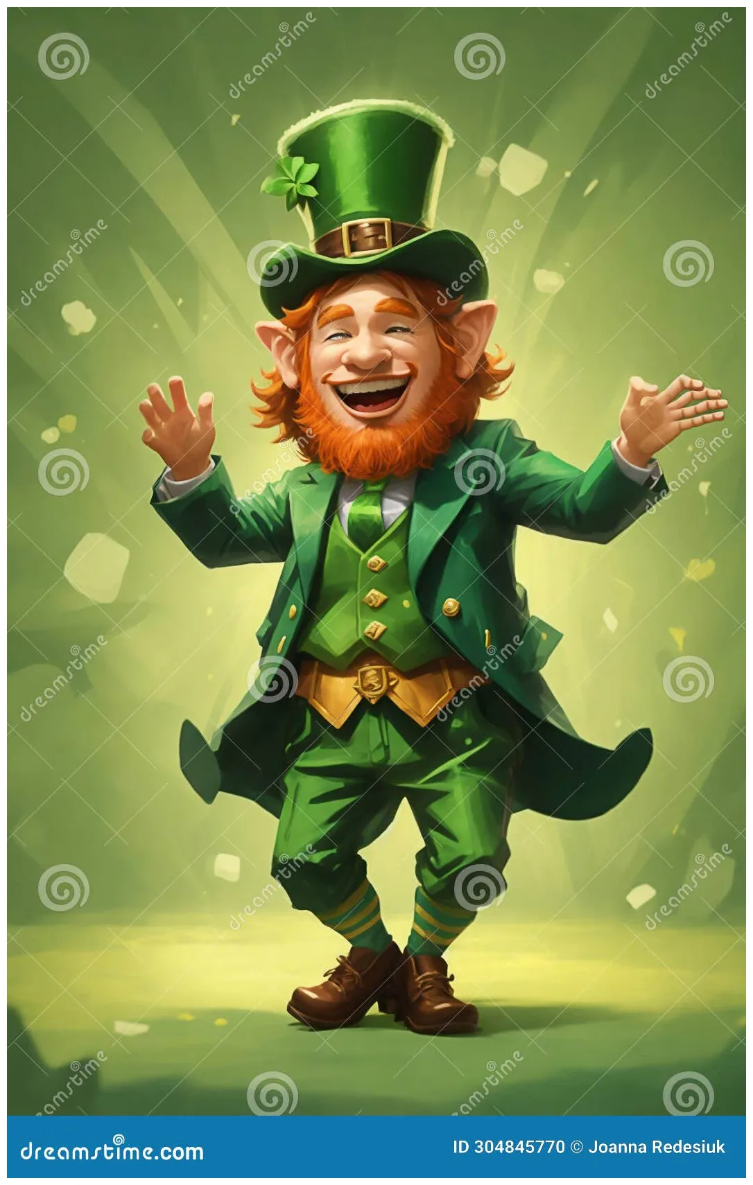 Happy and jumping leprechaun ultra realistic stock illustration