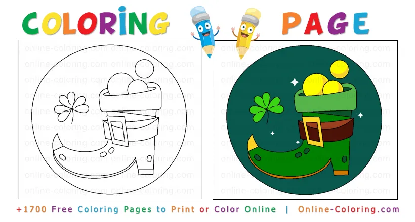 🎨leprechaun shoe with gold coins free online coloring page