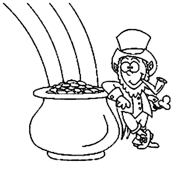 Lazy leprechaun and a pot of gold coloring page kids play color