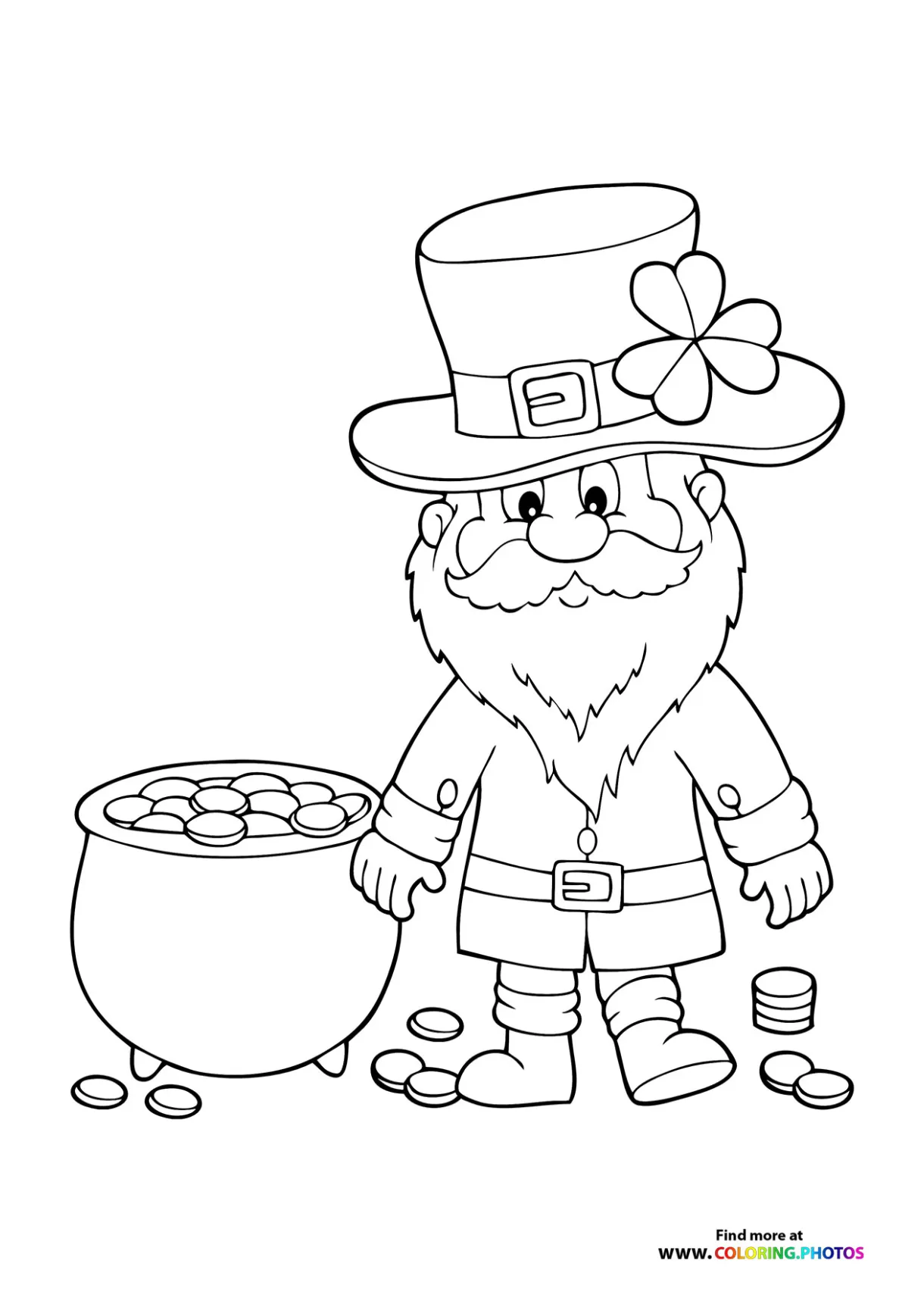 Leprechaun with gold coloring pages for kids