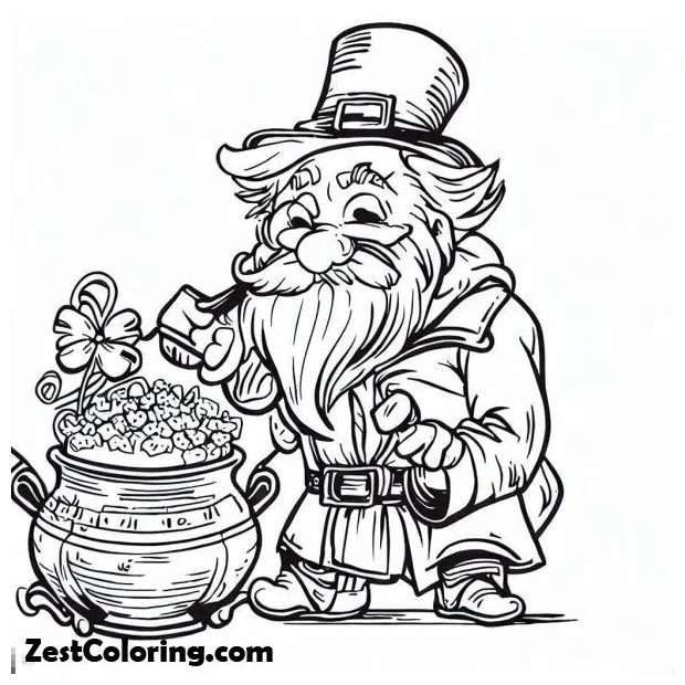 An old leprechaun and a small pot of gold coloring page coloring for