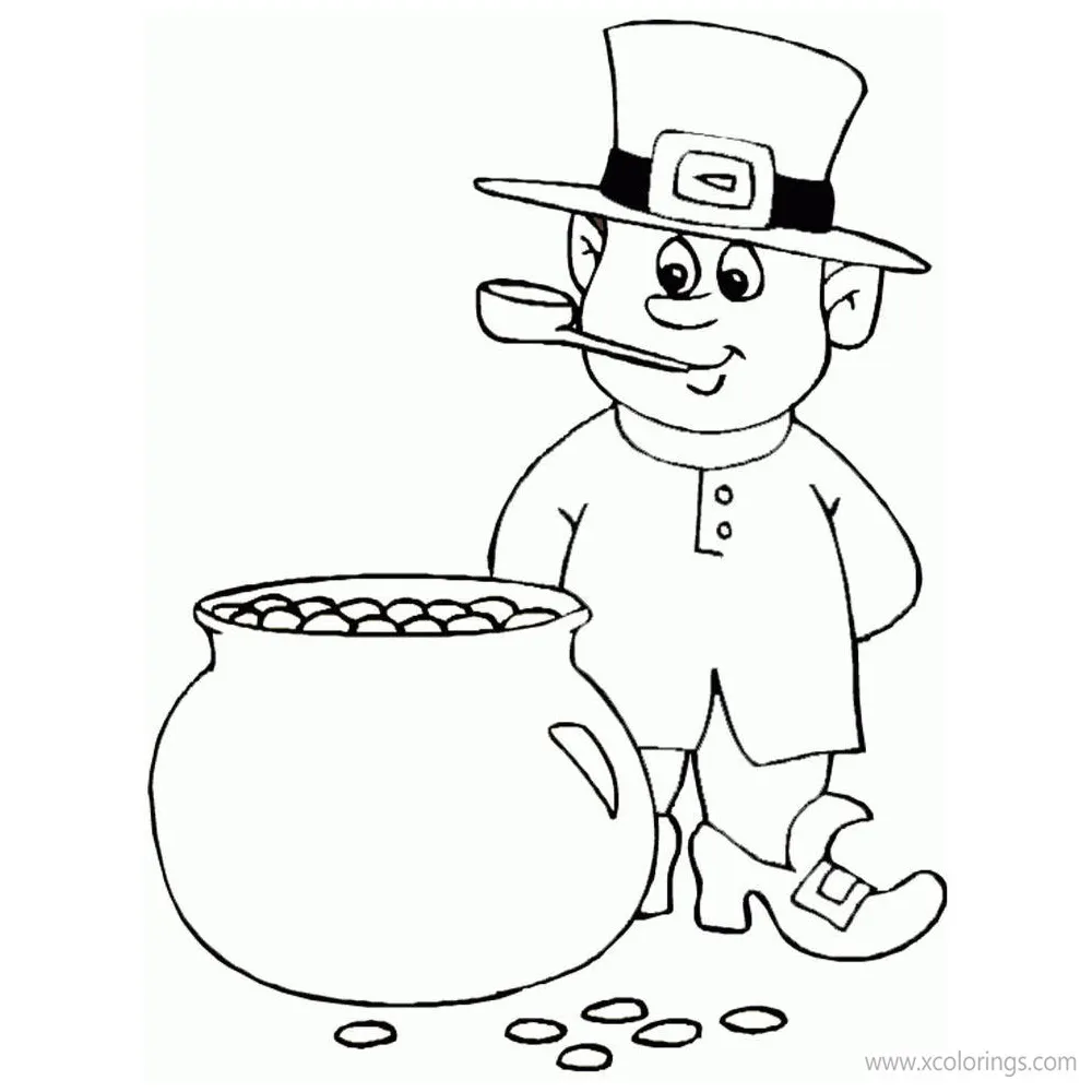 Leprechaun with pot of gold coloring pages xcolorings