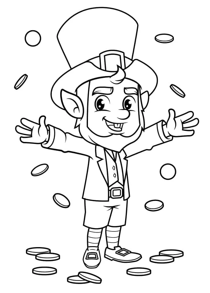 Leprechaun and gold coloring page download, print or color online for
