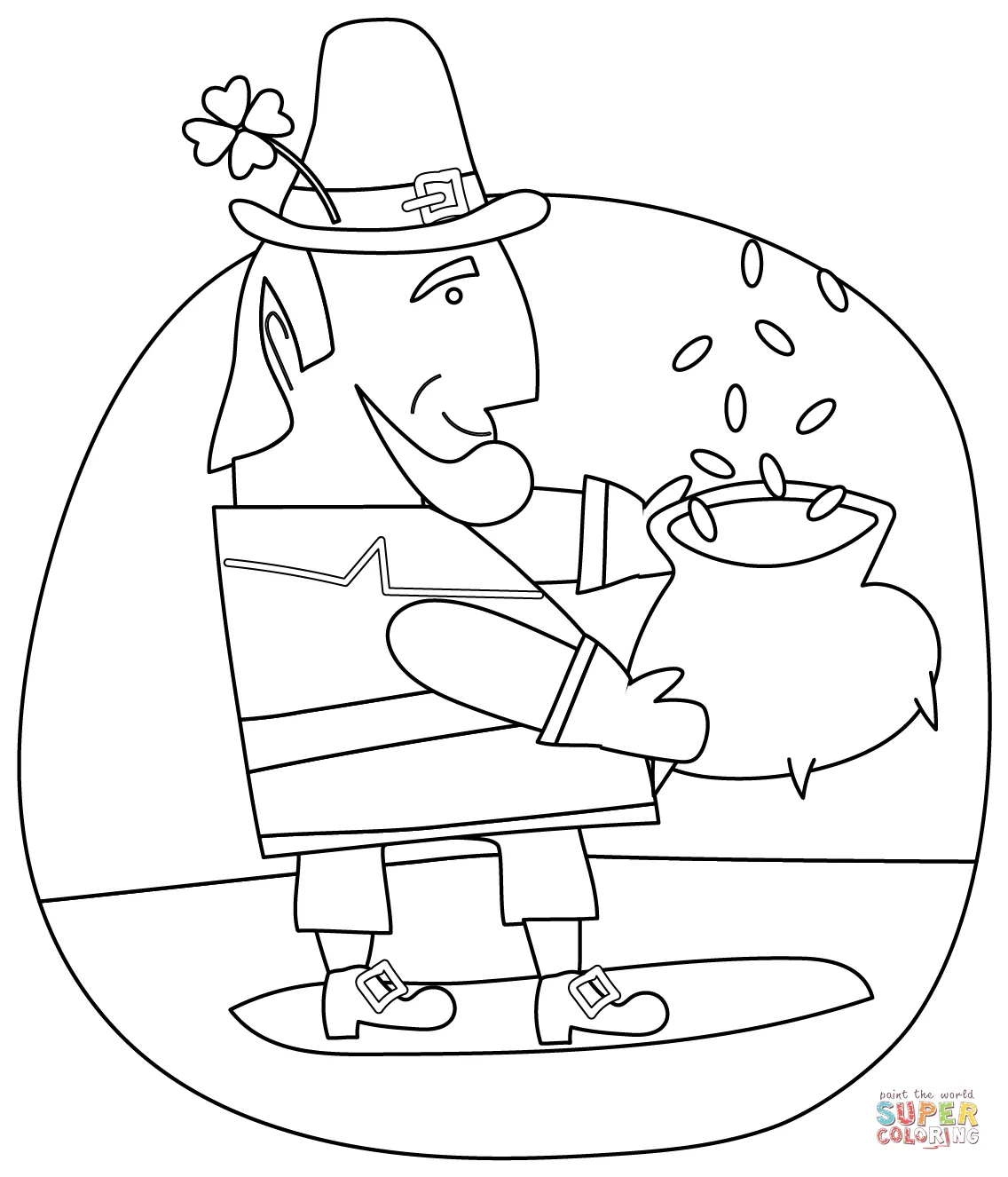 Leprechaun and pot of gold coloring page free printable coloring pages