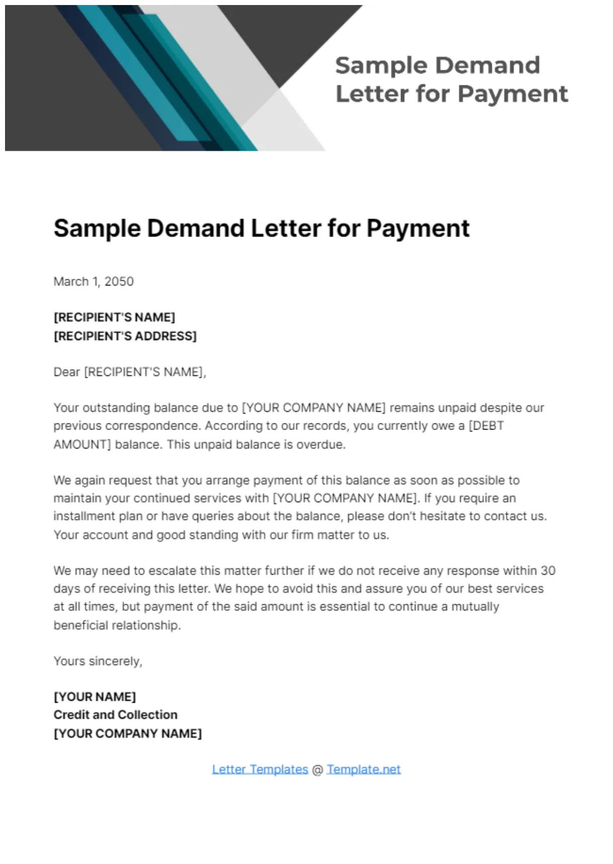 What is demand letter for payment infoupdate