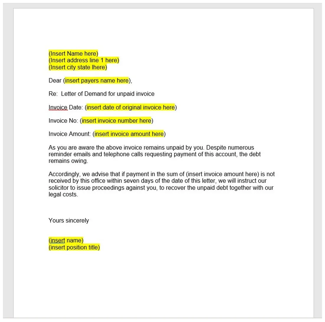 Payment demand letter template, payment demand letter, payment demand