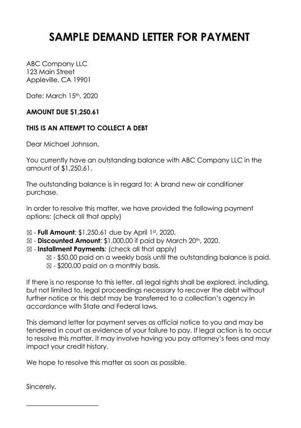 6+ free formal demand letter for payment samples printable coloring page