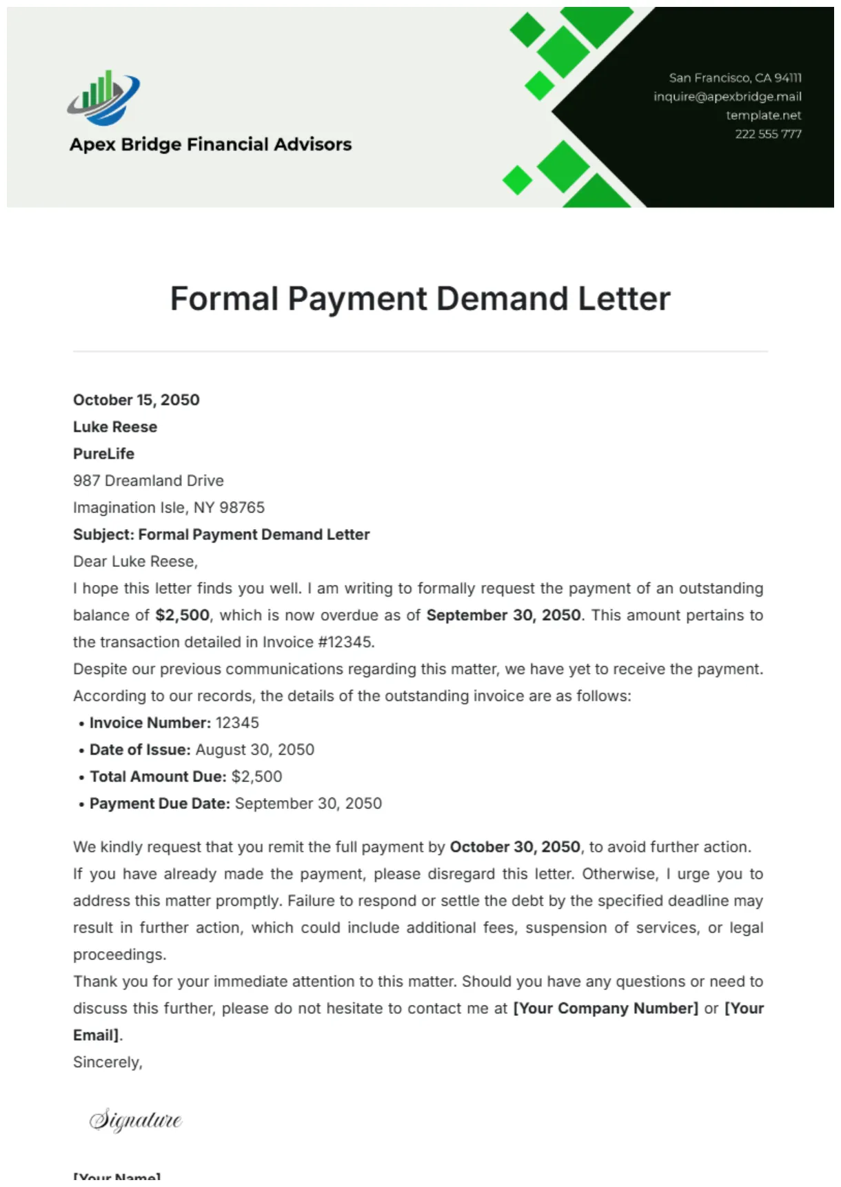 Payment demand letter template prntbl ncejomunicipaldechinu.gov