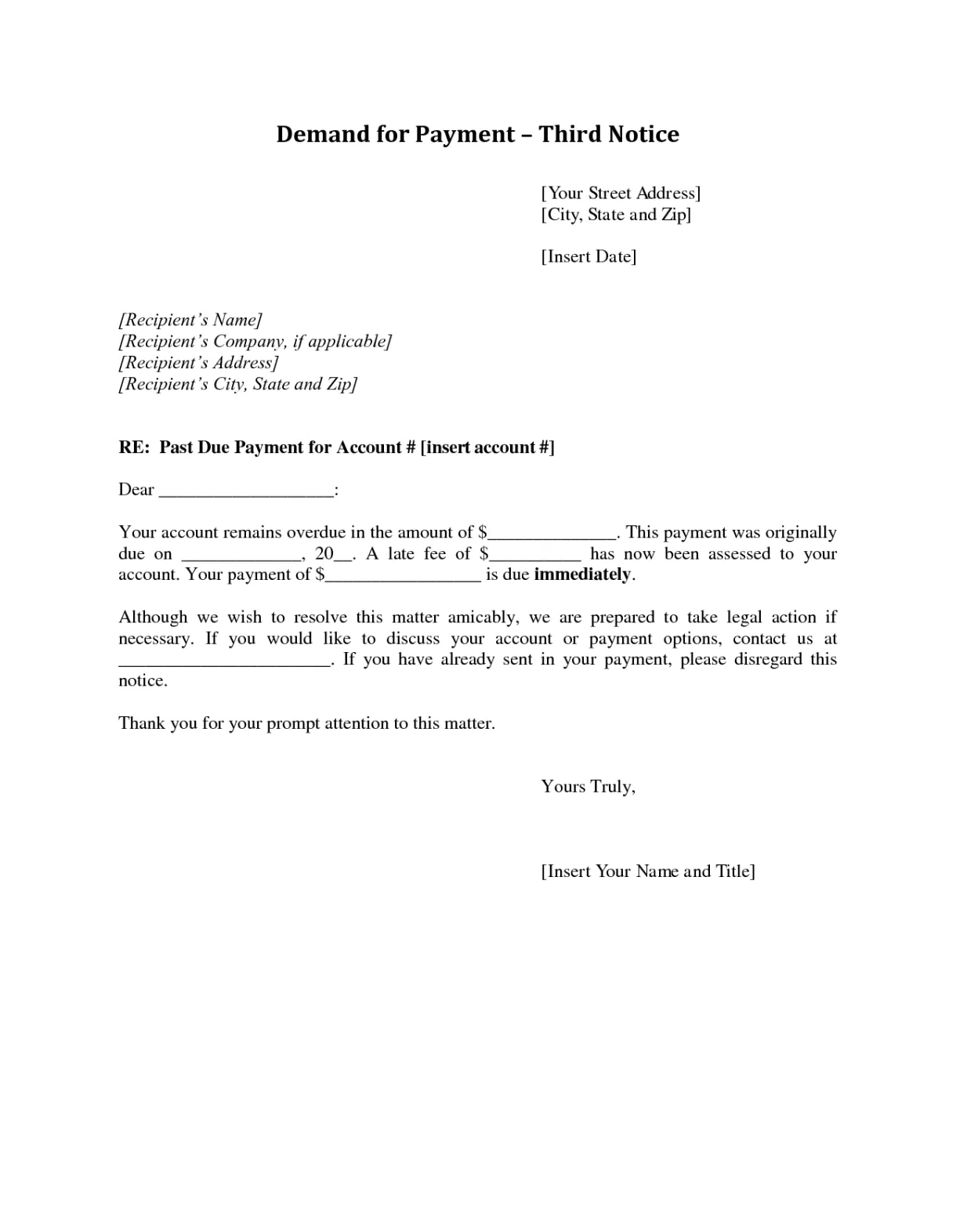 Demand for payment letter template free printable documents