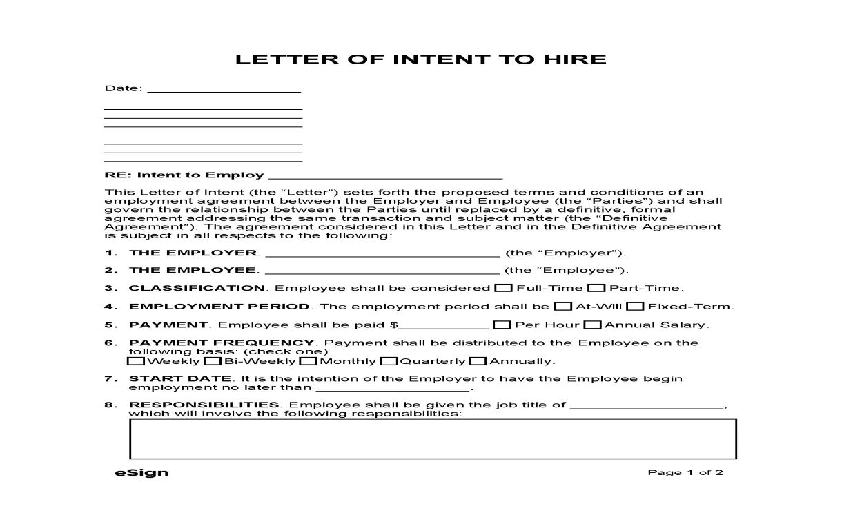 Free letter of intent for employment 10 pdf word