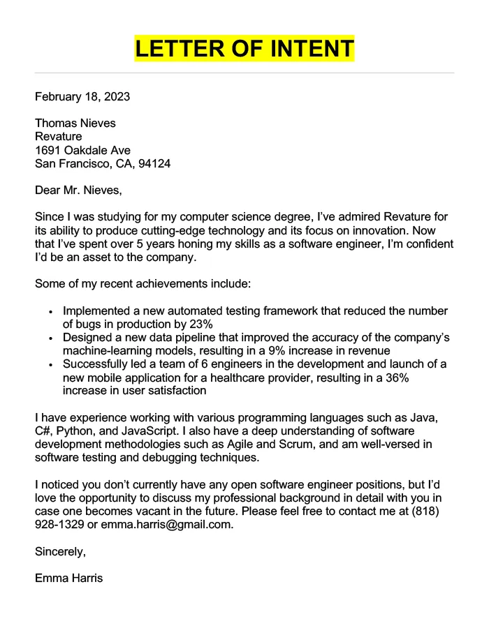 How to write a letter of intent for a job tips & examples