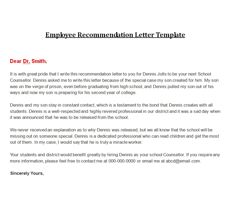 37+ free employee recommendation letter samples day to day email
