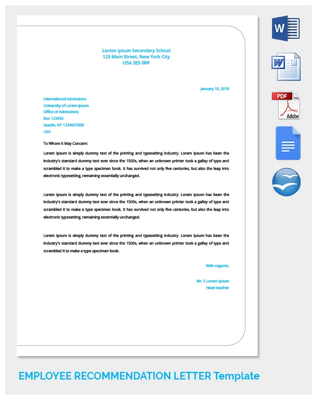 26+ employee recommendation letter templates hr templates free