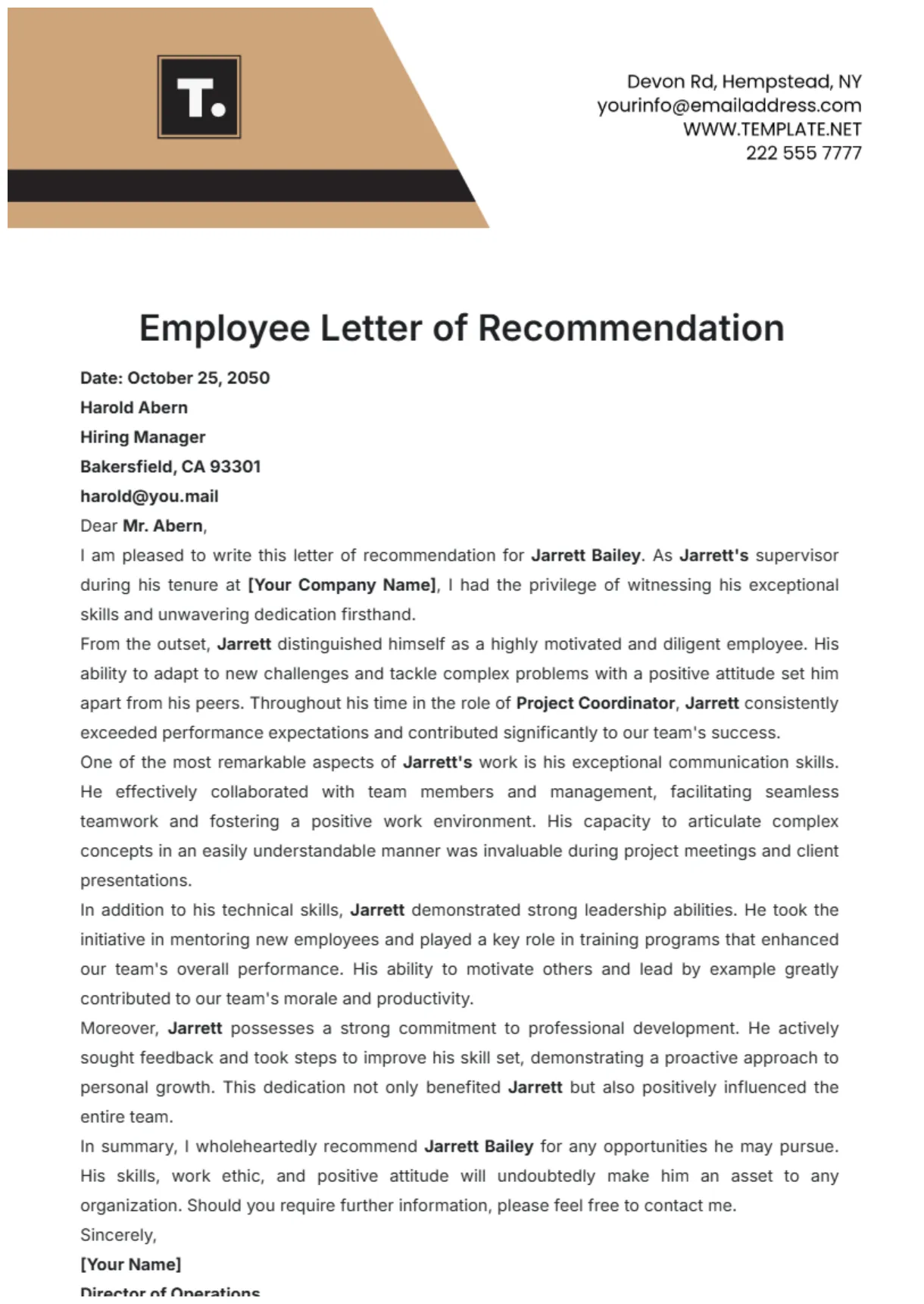 Free recommendation letter to hr to retain employee template to edit online