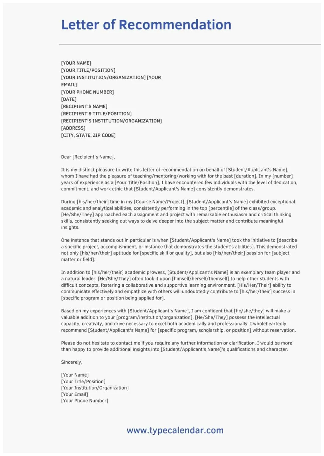 Free printable letter of recommendation templates [student, employee]