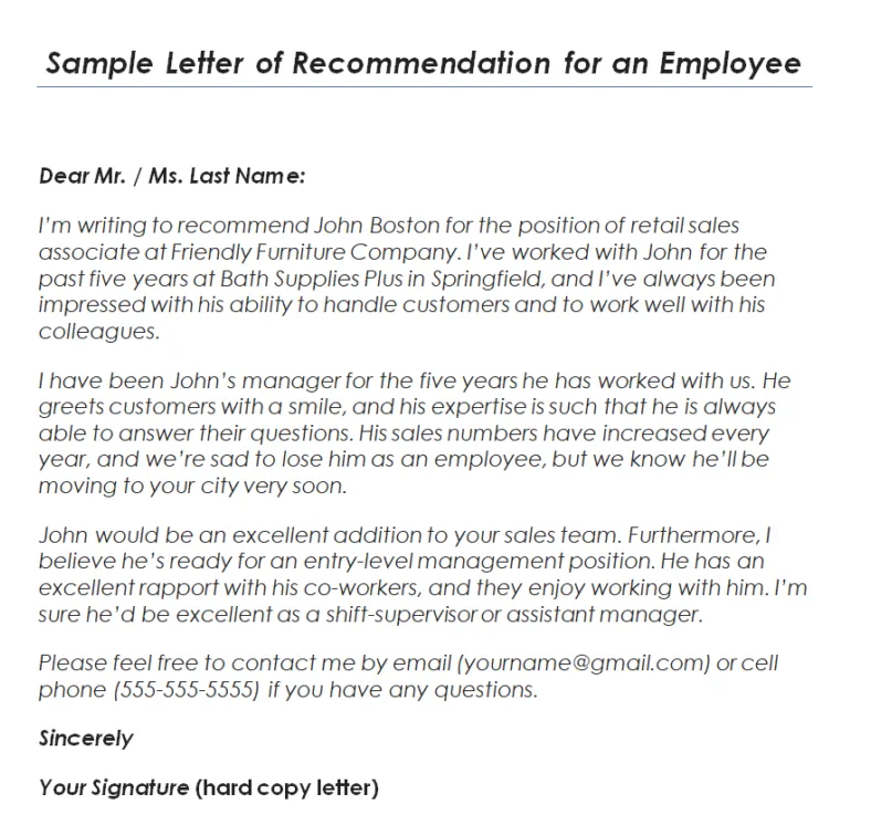 37+ free employee recommendation letter samples day to day email