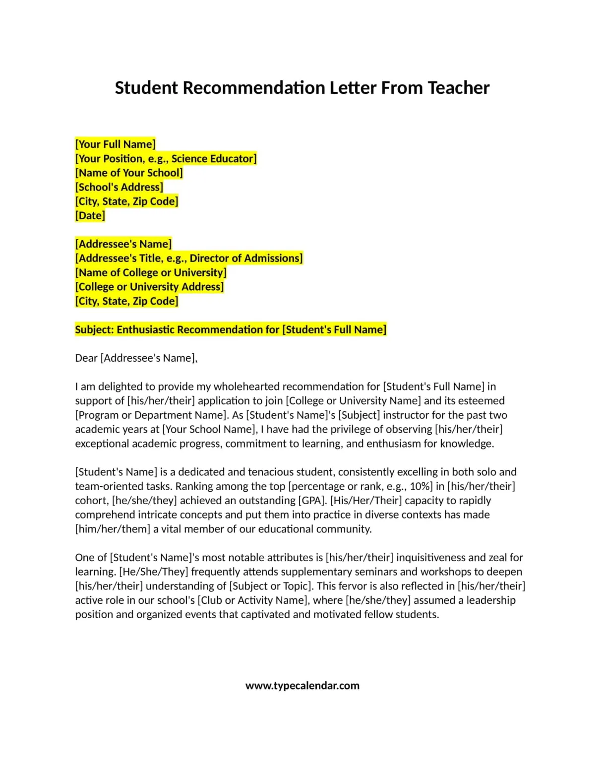 What to include in a letter of recommendation for a student
