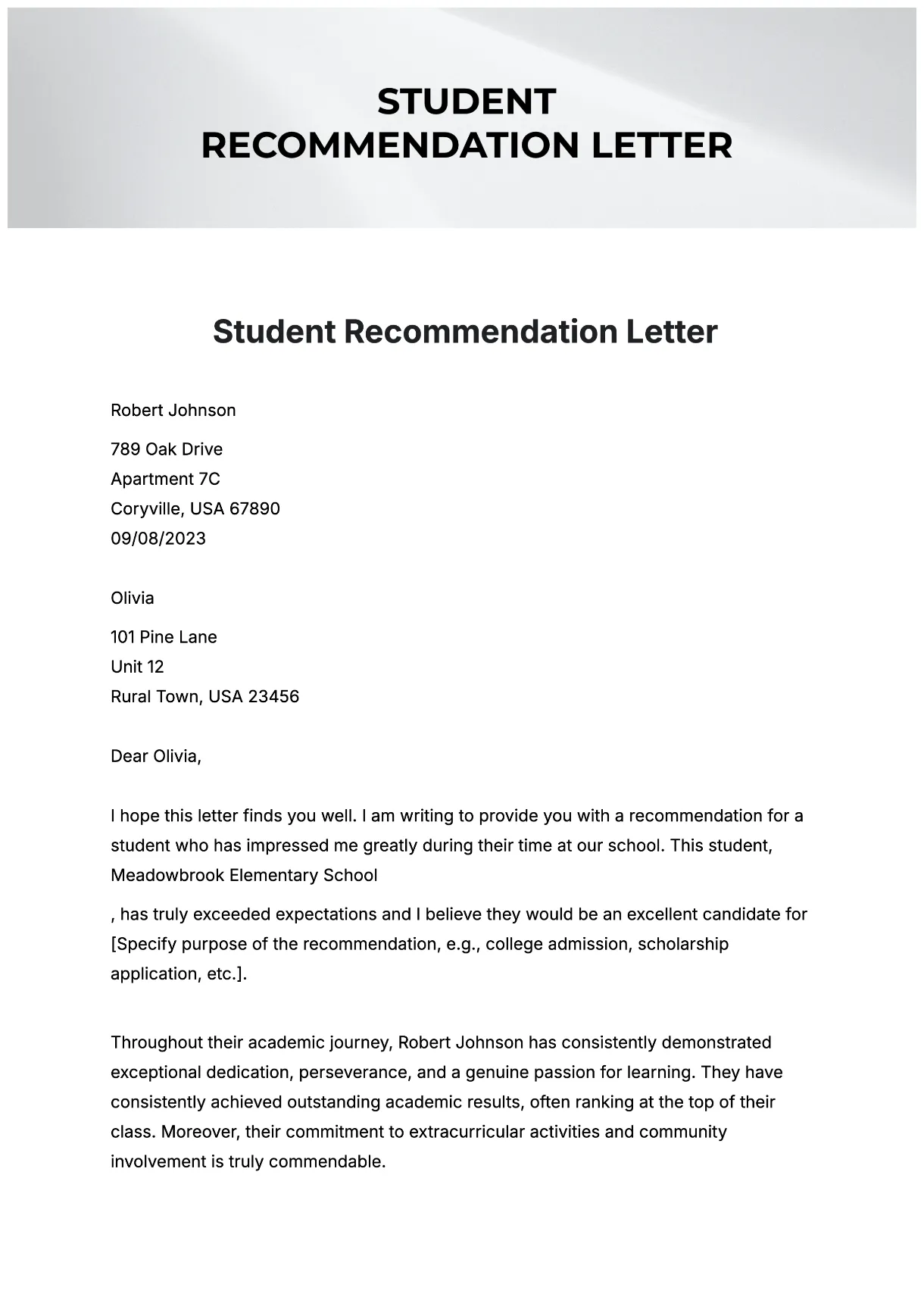 Student recommendation letter template word free infoupdate