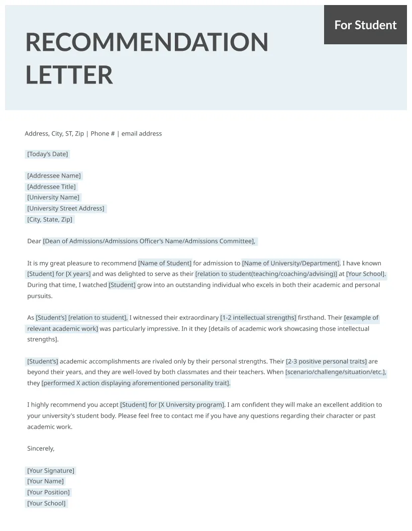 Student and teacher letter of recommendation letter samples printable coloring page